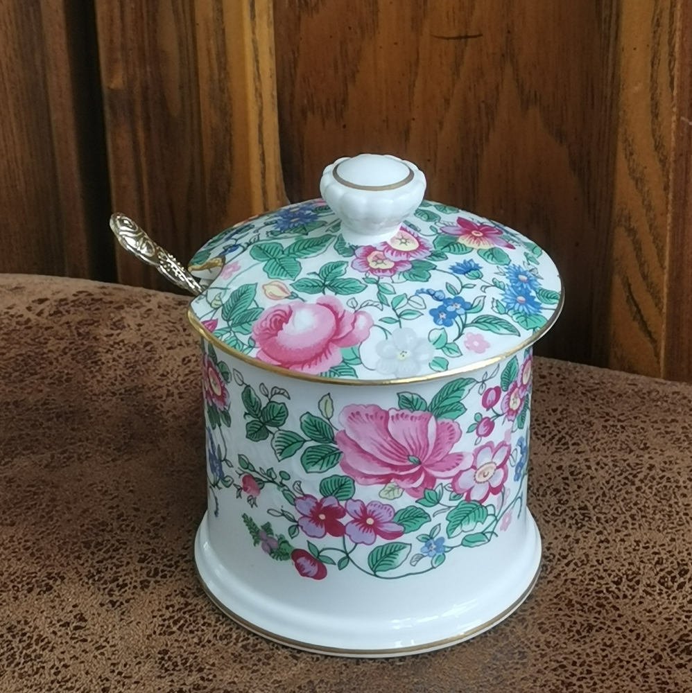 Crown Staffordshire Thousand Flowers Lidded Jam/Sauce Pot/Sugar Container